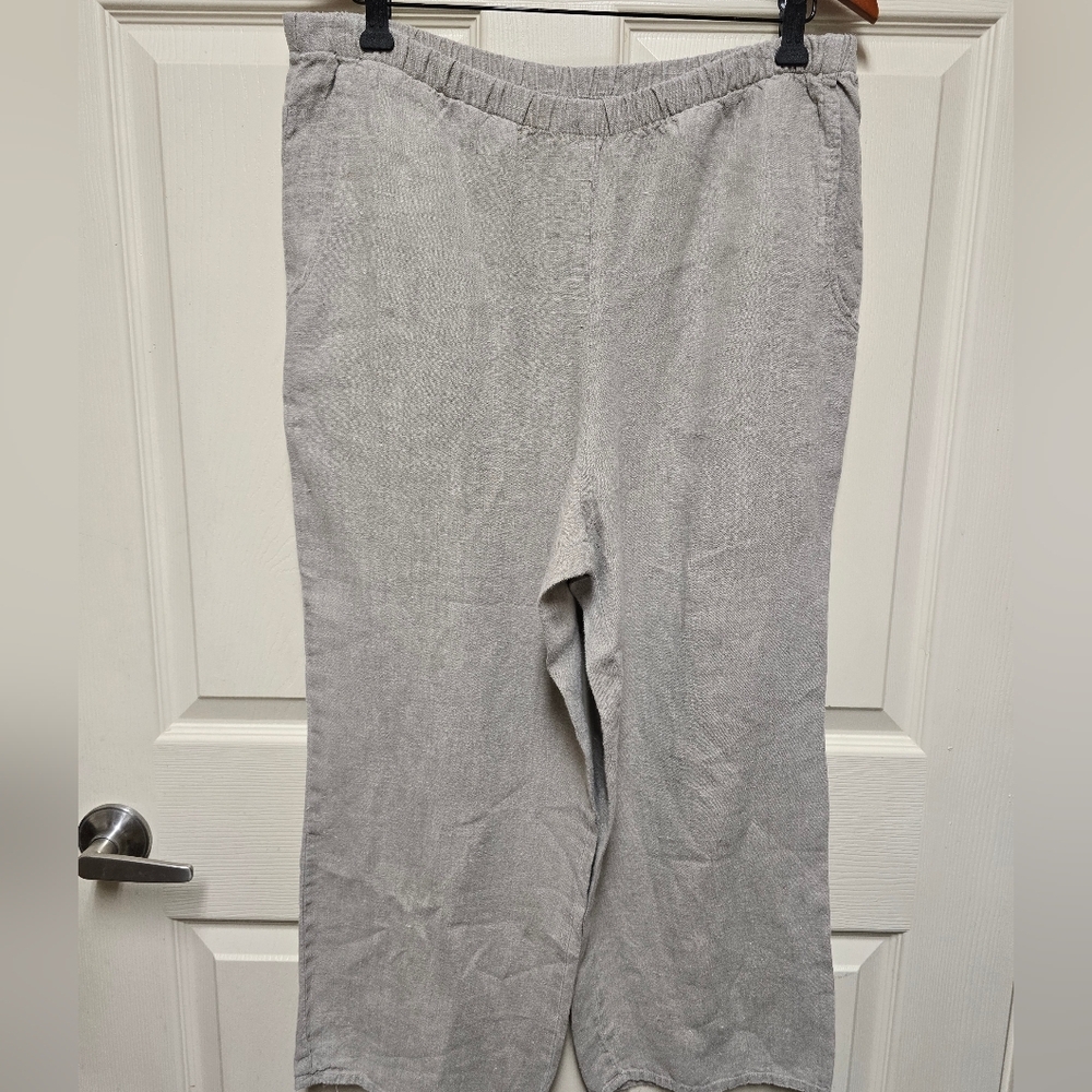 Flax Linen Wideleg Pants 16in Petite Waist In Stone